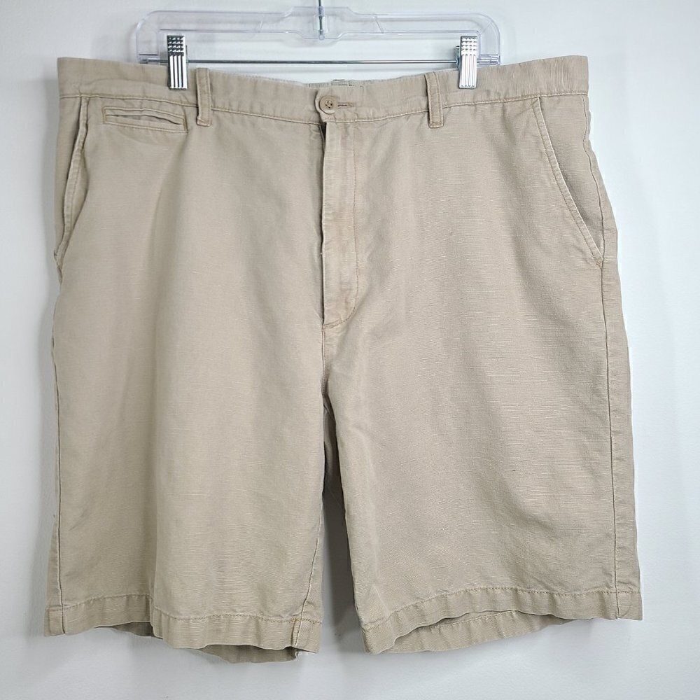 Island Shores Khaki Tan Linen Blend Flat Front Shorts